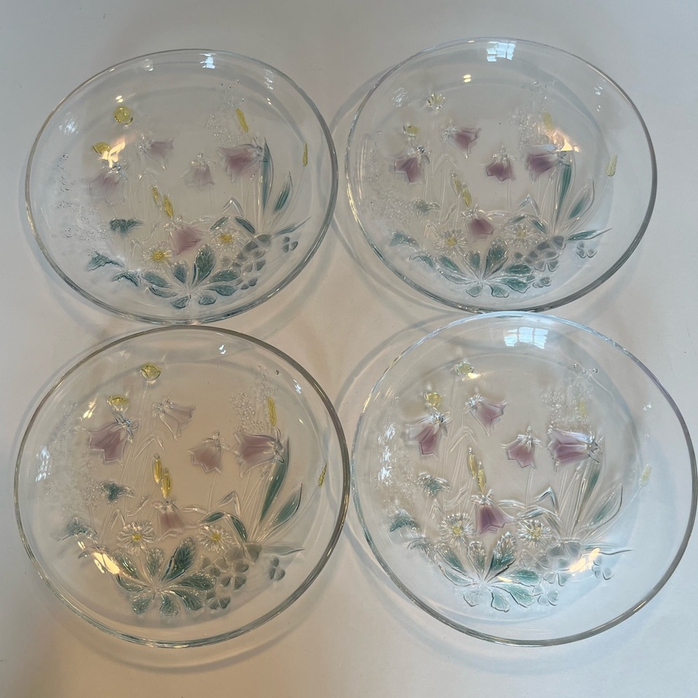 Vintage Set of Four Glass Dishes Cinderella Flower Pattern by Waither Glass